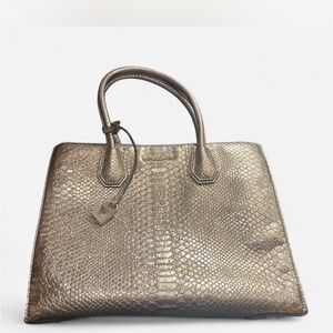 Michael Kors Gold snakeskin embossed  leather Mercer tote bag.